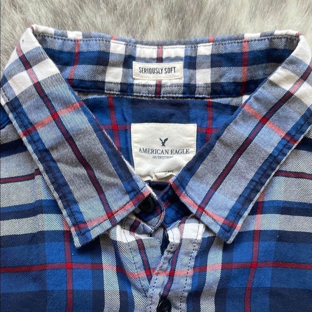 Blue Plaid Men's Shirt - Picture 3 of 11